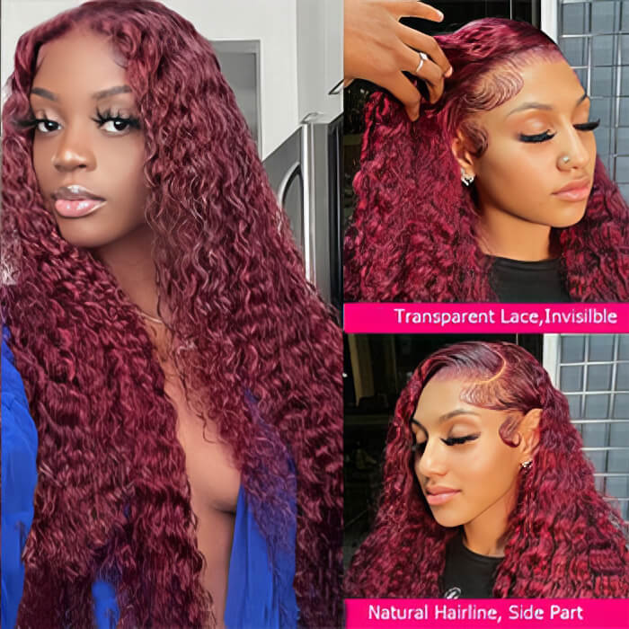 13x4 HD Lace Front Deep Wave Wig in Burgundy 99J - Pre-Plucked Human Hair - 14 / 13x4 Lace / 150% - Lyvelle