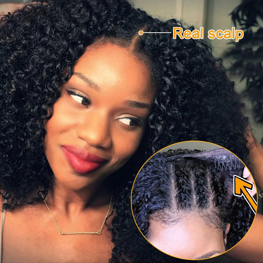 Kinky Curly U/V-Part Wig – 100% Brazilian Human Hair, 180% Density - 10" / Kinky Curly / V Part Wig - Lyvelle