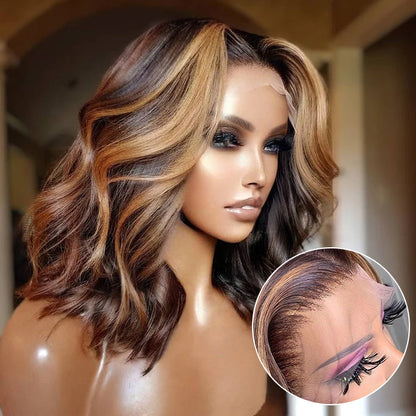 Short Bob Wig with Body Wave and P4/27 Highlights - 13x4/4x4 Lace Front Human Hair Wig with Pre-Plucked Baby Hair - 10 / 13x4 Lace / 150% - Lyvelle