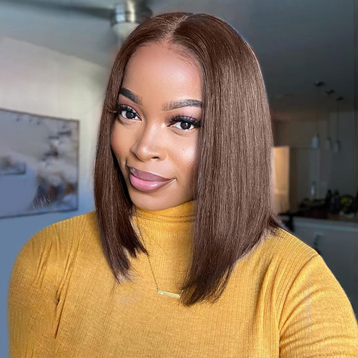 Chocolate Brown Short Straight Bob Wig - 13x4/13x6 Lace Front - 100% Virgin Human Hair - 10 / 4x4 Lace / Straight/150% - Lyvelle