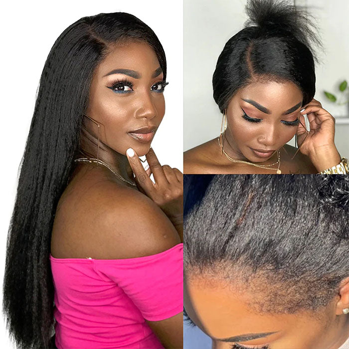 4C Edges Kinky Straight 360 Transparent Glueless Wig with Curly Baby Hairline - 8x5 Size - 16 / 5x5 HD Lace / 150% - Lyvelle