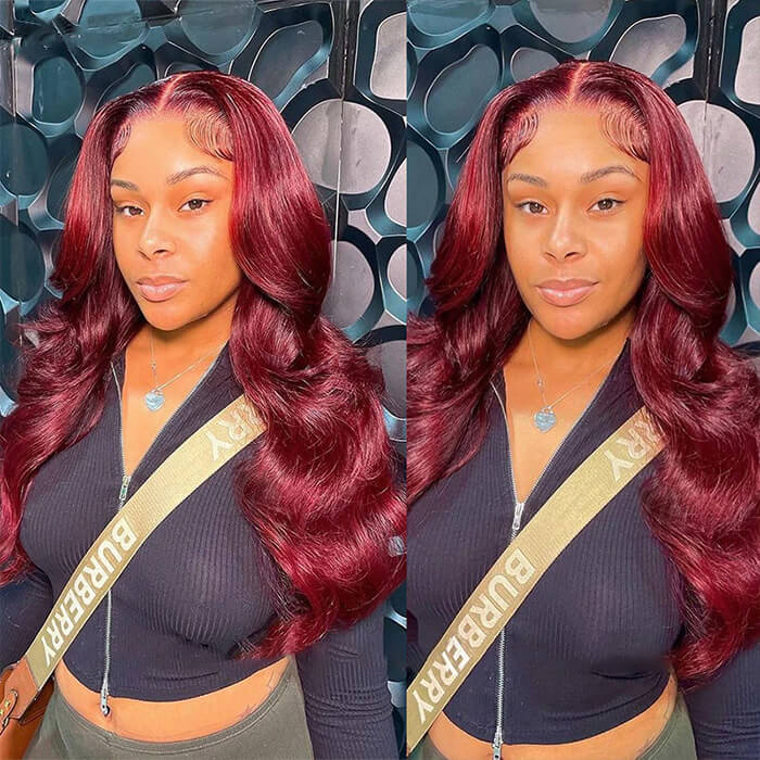 Burgundy HD Lace Front Wig for Women - 99J Straight/Body Wave, 13x4, Pre-Plucked Human Hair - 10 / Straight / 150% - Lyvelle