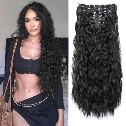 22-Inch Mermaid Deep Wave Clip-In Hair Extensions – 6-Piece Set - 22" / Deep Wave / 6P68-1 - Lyvelle