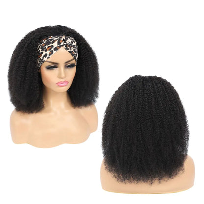 Afro Kinky Curly Headband Wig – 180% Density Brazilian Remy Hair - 12" / Natural Black / Kinky Curly - Lyvelle