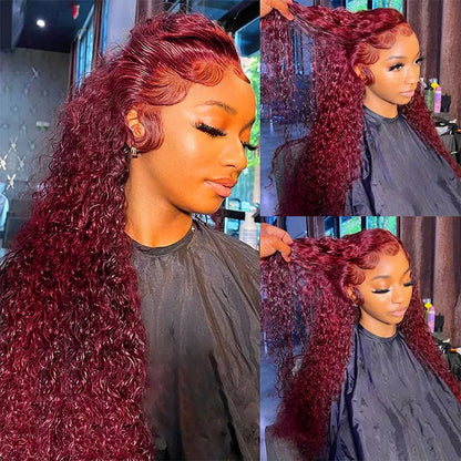 Long Curly 99J Burgundy 13x4 HD Lace Front Wig - Pre-Plucked Virgin Human Hair - 16 / 13x4 Lace / 150% - Lyvelle