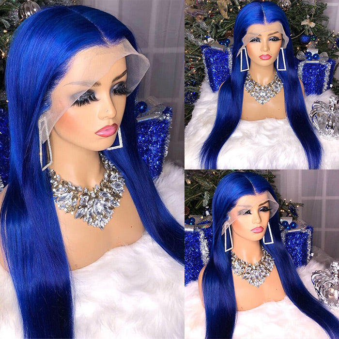 13x4 HD Lace Front Wig in Blue - Pre-Plucked Brazilian Remy Straight Human Hair for Women - 12 / 150% - Lyvelle