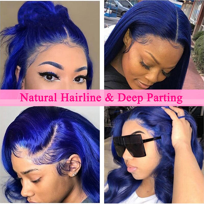 13x4 HD Lace Front Wig in Blue - Pre-Plucked Brazilian Remy Straight Human Hair for Women - 12 / 150% - Lyvelle