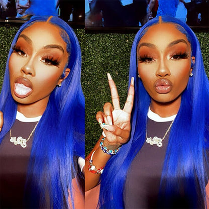 13x4 HD Lace Front Wig in Blue - Pre-Plucked Brazilian Remy Straight Human Hair for Women - 12 / 150% - Lyvelle