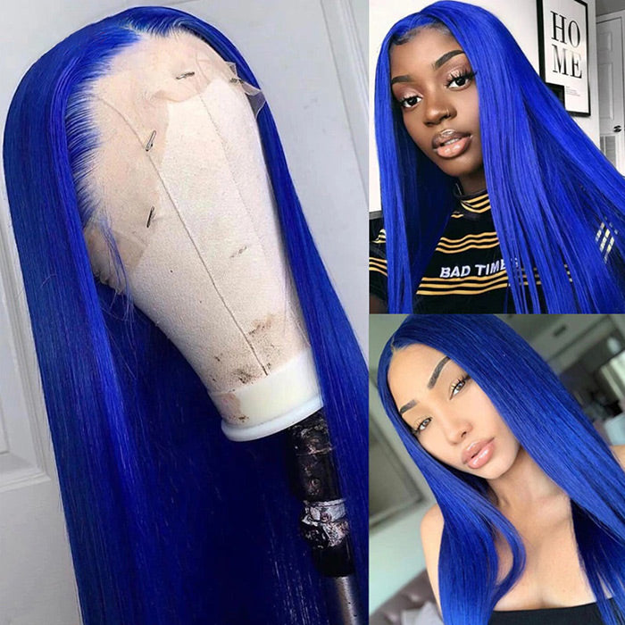 13x4 HD Lace Front Wig in Blue - Pre-Plucked Brazilian Remy Straight Human Hair for Women - 12 / 150% - Lyvelle