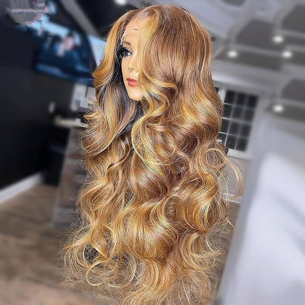 Blonde Highlight 13x4 HD Lace Frontal Wig with Curtain Bangs and Body Wave Human Hair - 14 / 13x4 Lace / 150% - Lyvelle