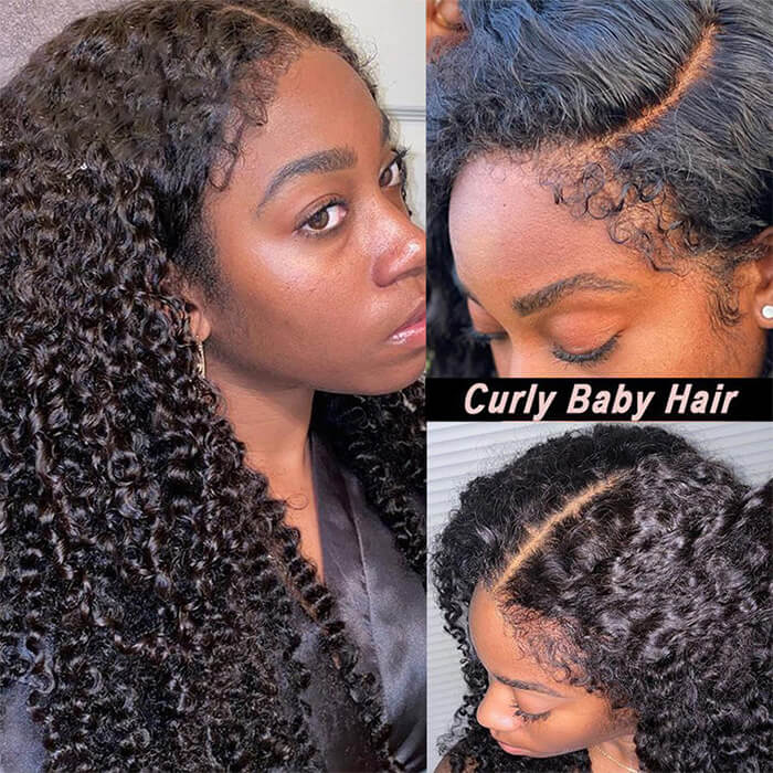 4C Edges Curly Human Hair Wig - Transparent 13x4 HD Lace, Pre-Plucked with Curly Baby Hairs - 12 / 8x5 Lace Wear Go / 150% - Lyvelle