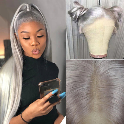 Grey 13x4 HD Lace Frontal Human Hair Wig for Women - Colored Elegance - 12 / 150% / Straight - Lyvelle