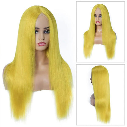 Yellow Human Hair HD Lace Front Wig - Invisible Glueless Cosplay Wig for Women - 12 / 150% / Straight - Lyvelle