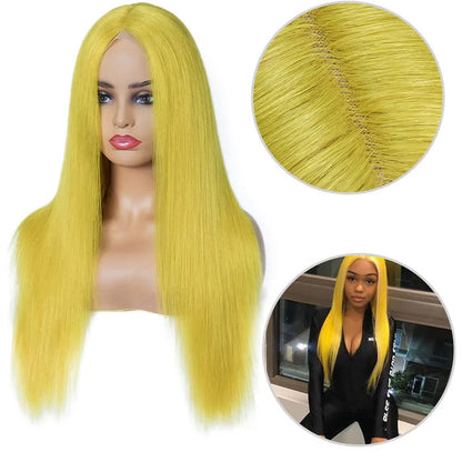 Yellow Human Hair HD Lace Front Wig - Invisible Glueless Cosplay Wig for Women - 12 / 150% / Straight - Lyvelle