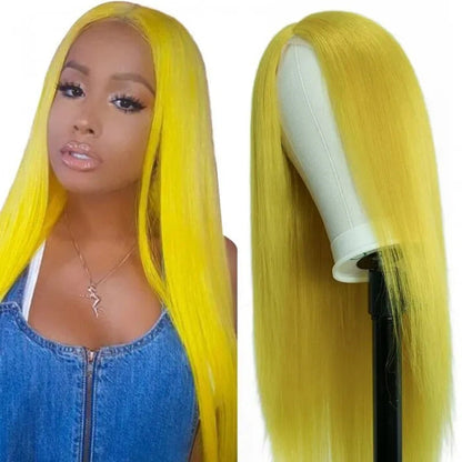 Yellow Human Hair HD Lace Front Wig - Invisible Glueless Cosplay Wig for Women - 12 / 150% / Straight - Lyvelle