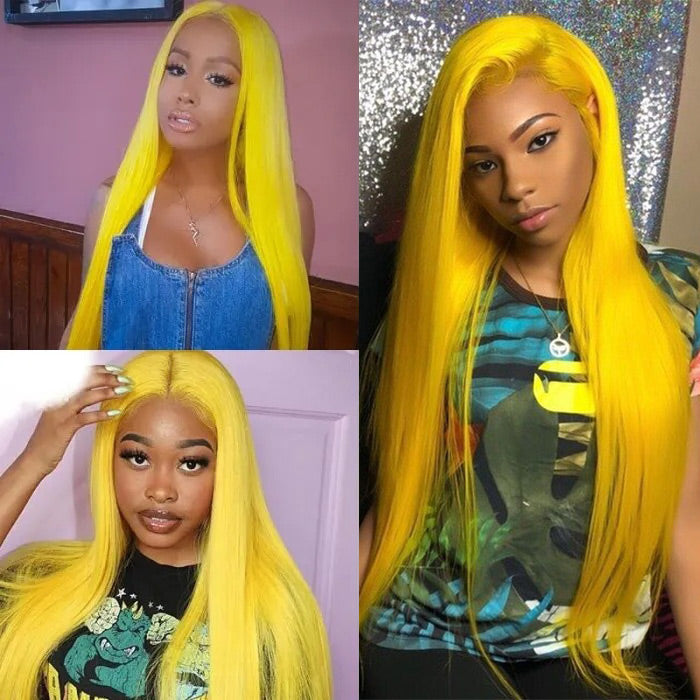 Yellow Human Hair HD Lace Front Wig - Invisible Glueless Cosplay Wig for Women - 12 / 150% / Straight - Lyvelle