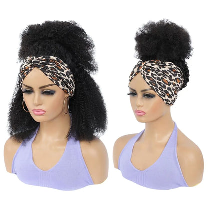 Afro Kinky Curly Headband Wig – 180% Density Brazilian Remy Hair - 12" / Natural Black / Kinky Curly - Lyvelle