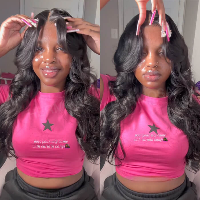 Pre-Styled Loose Body Wave Lace Front Wig with Face-Framing Curtain Bangs - 13x4 Glueless Design for Women - 14 / 13x4 Lace / 150% - Lyvelle