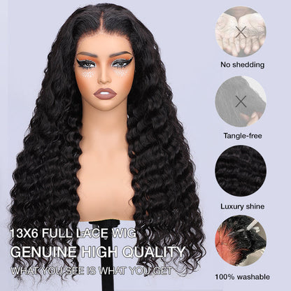 Realistic 13x4 HD Lace Front Wig - Deep Wave Human Hair with Skin-Like Finish, Invisible Bleached Knots, and Pre-Plucked Hairline - 12 / 13x4 Uncut HD Lace / 150% - Lyvelle