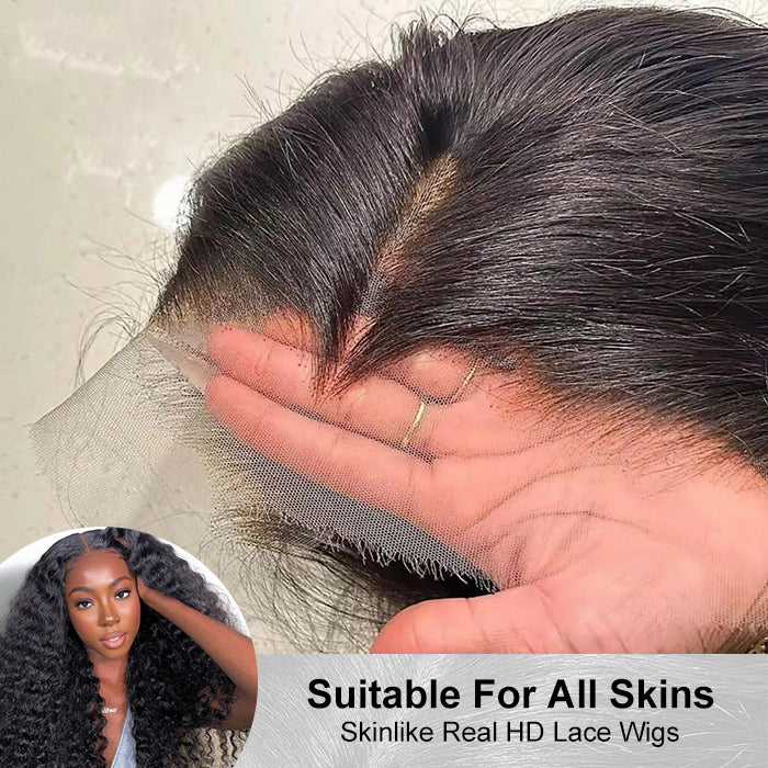 Realistic 13x4 HD Lace Front Wig - Deep Wave Human Hair with Skin-Like Finish, Invisible Bleached Knots, and Pre-Plucked Hairline - 12 / 13x4 Uncut HD Lace / 150% - Lyvelle