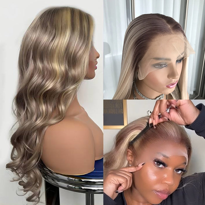 Barbie-Inspired Blonde Highlight Lace Front Wigs - Pre-Plucked 13x4/13x6 Glueless Human Hair Wigs for Women - 16 / 5x5 Pre Cut Glueless / P18/613-Body Wave-150% - Lyvelle