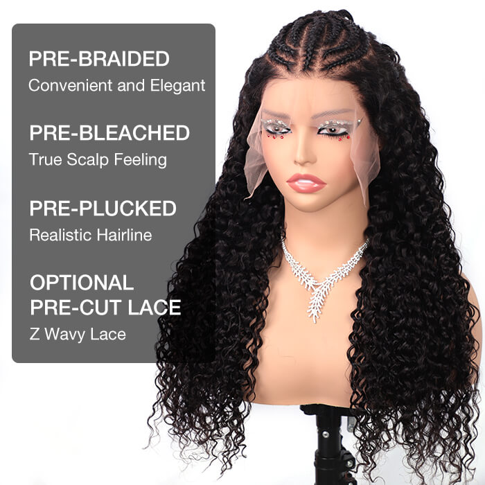 Curly Pre-Braided 13x6 Lace Front Wig - Full Lace, Pre-Bleached & Pre-Plucked - 18 / Yes / 150% - Lyvelle