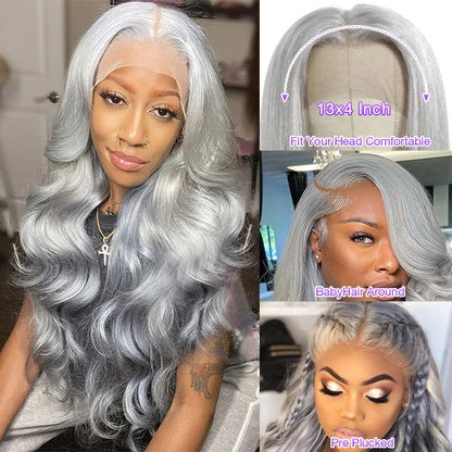 Grey 13x4 HD Lace Frontal Human Hair Wig for Women - Colored Elegance - 12 / 150% / Straight - Lyvelle