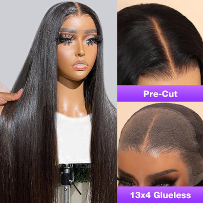 Pre-Bleached Straight Glueless 13x4 Transparent Lace Front Human Hair Wig - 12 / Natural 150% / With Baby Hair - Lyvelle