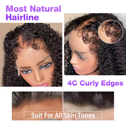 4C Edges Deep Wave HD Lace Front Wig - 5x5/13x4 Human Hair with Curly Baby Hairs for a Natural Hairline - 12 / 8x5 Lace Wear Go / 150% - Lyvelle