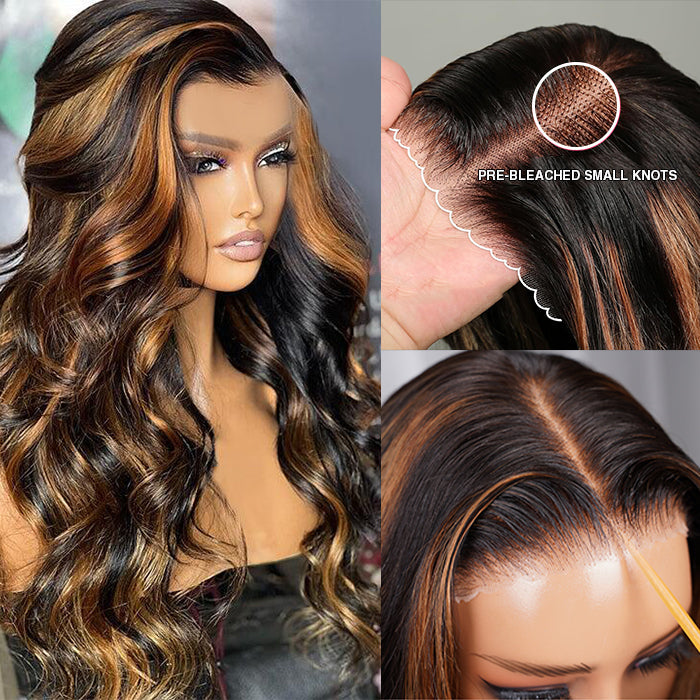 5x5 13x4 HD Lace Front Wig - Balayage Highlight P1B/30 Body Wave - 100% Human Hair, Undetectable - 16 / 5x5 Lace / No - Lyvelle