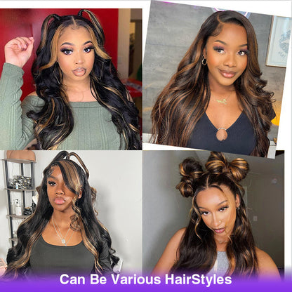 5x5 13x4 HD Lace Front Wig - Balayage Highlight P1B/30 Body Wave - 100% Human Hair, Undetectable - 16 / 5x5 Lace / No - Lyvelle