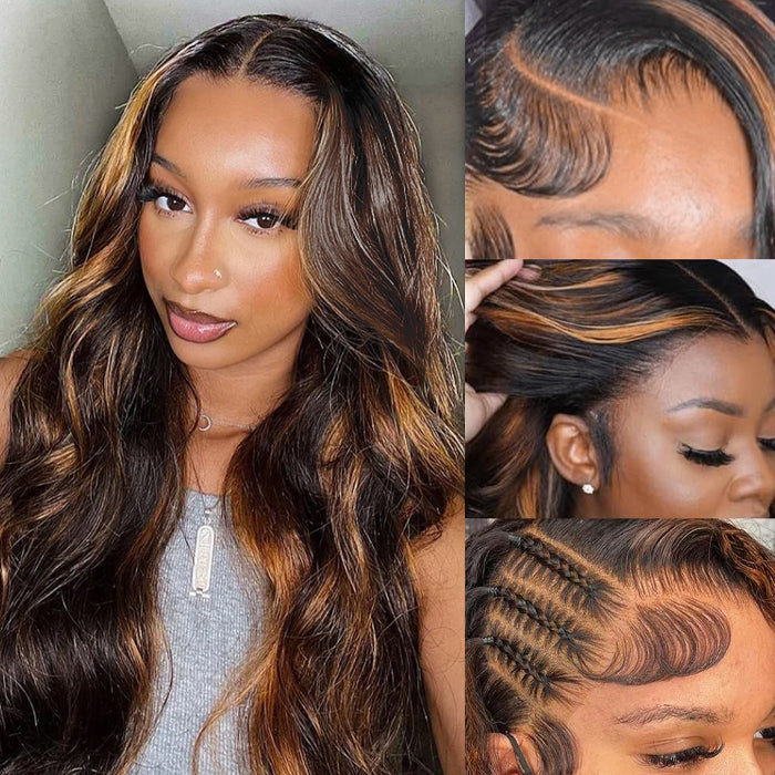 5x5 13x4 HD Lace Front Wig - Balayage Highlight P1B/30 Body Wave - 100% Human Hair, Undetectable - 16 / 5x5 Lace / No - Lyvelle