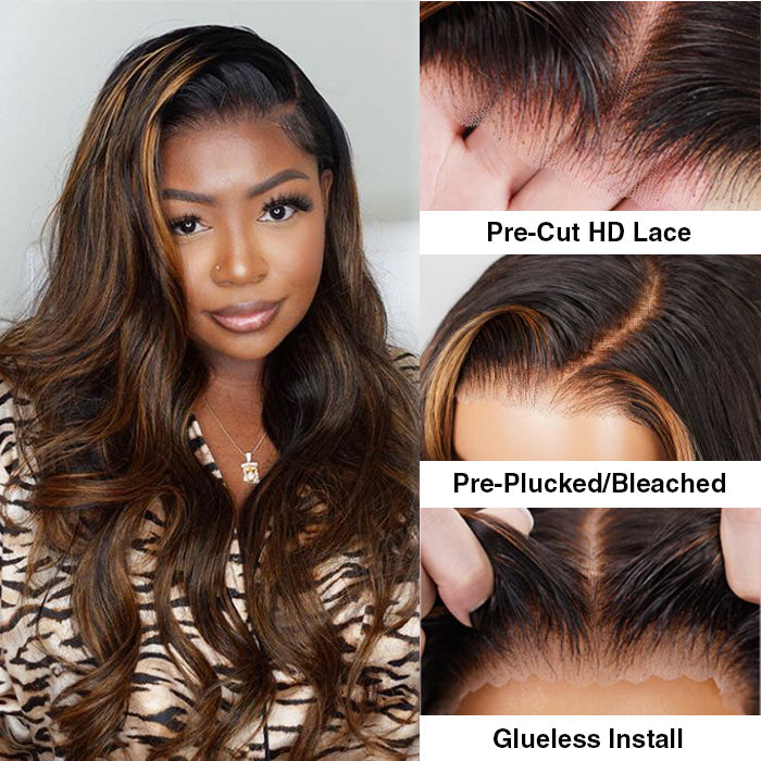 5x5 13x4 HD Lace Front Wig - Balayage Highlight P1B/30 Body Wave - 100% Human Hair, Undetectable - 16 / 5x5 Lace / No - Lyvelle