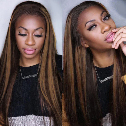 Pre-Plucked HD Lace Frontal Wig - 1B/30 Balayage Highlights, Straight Human Hair - 16 / 4x4 Lace / 150% - Lyvelle