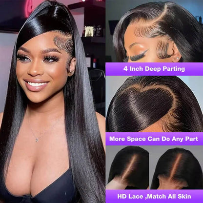 Glueless Pre-Bleached 13x4 Lace Frontal Straight Human Hair Wig - Effortless and Secure Wear - 12 / Natural 150% / Free 40 Pcs - Lyvelle