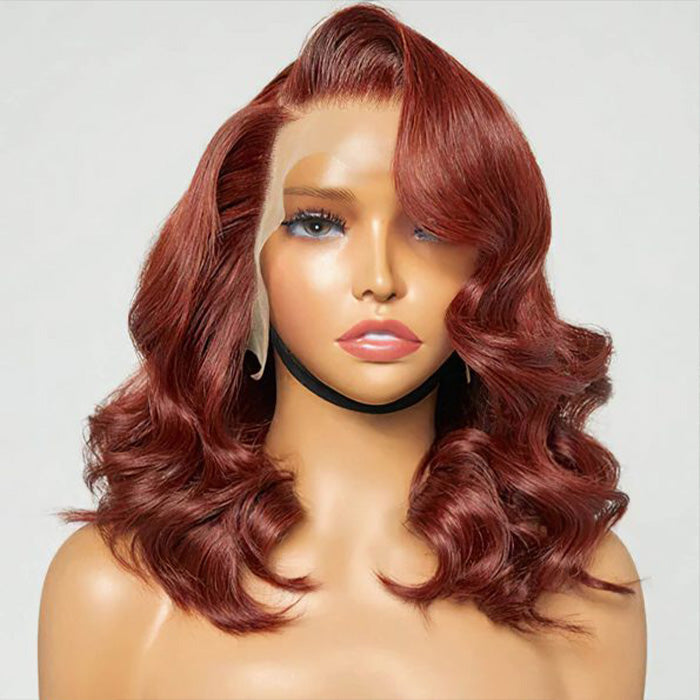 Dark Auburn Body Wave Short Bob Wig with 13x4/5x5 HD Lace Frontal - 150% Density Red-Brown Color #33 - 10 / 4x4 Lace / 150% - Lyvelle