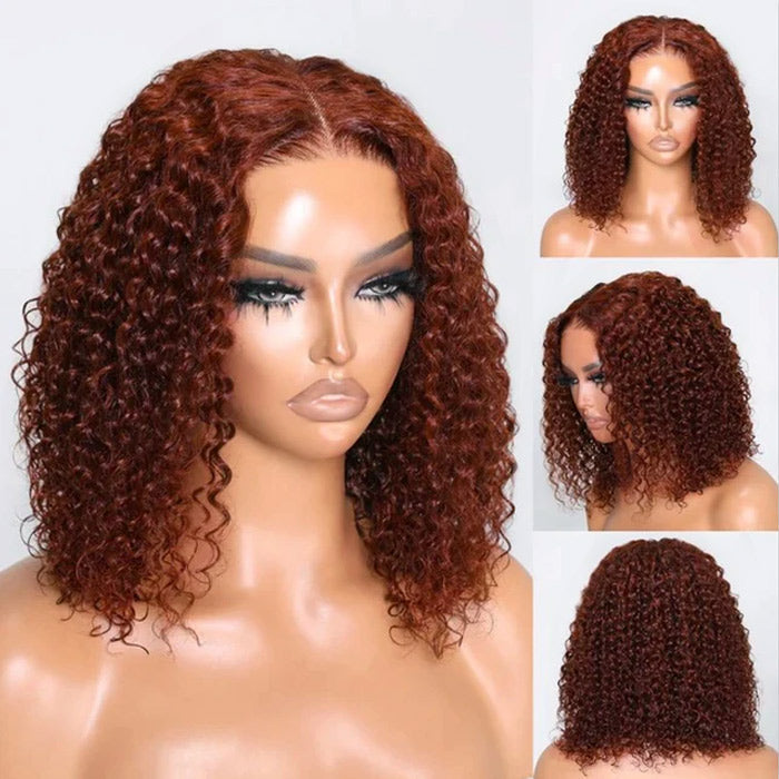 Curly Short Bob Wig in Reddish Brown - 13X4X6 HD Lace Front Human Hair with Pre-Plucked Hairline - 10 / 4x4 Lace / 150% - Lyvelle