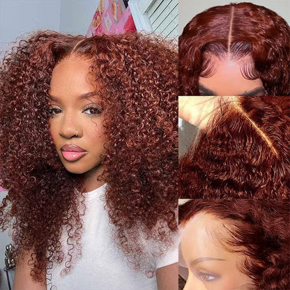 Curly Short Bob Wig in Reddish Brown - 13X4X6 HD Lace Front Human Hair with Pre-Plucked Hairline - 10 / 4x4 Lace / 150% - Lyvelle