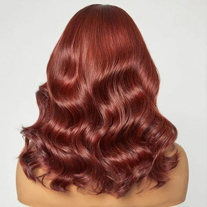 Dark Auburn Body Wave Short Bob Wig with 13x4/5x5 HD Lace Frontal - 150% Density Red-Brown Color #33 - 10 / 4x4 Lace / 150% - Lyvelle