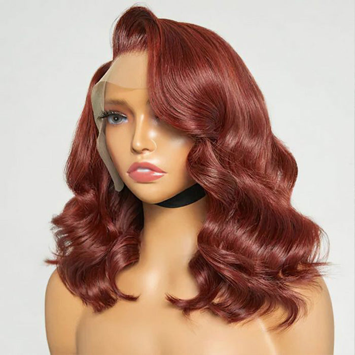 Dark Auburn Body Wave Short Bob Wig with 13x4/5x5 HD Lace Frontal - 150% Density Red-Brown Color #33 - 10 / 4x4 Lace / 150% - Lyvelle