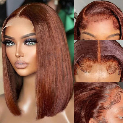 #33 Dark Auburn Straight Short Bob Wig - 13x4 Lace Frontal Red-Brown Wig with 150% Density - 10 / 4x4 Lace / 150% - Lyvelle