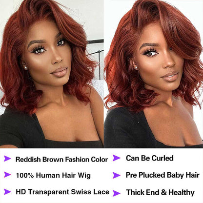 #33 Dark Auburn Straight Short Bob Wig - 13x4 Lace Frontal Red-Brown Wig with 150% Density - 10 / 4x4 Lace / 150% - Lyvelle