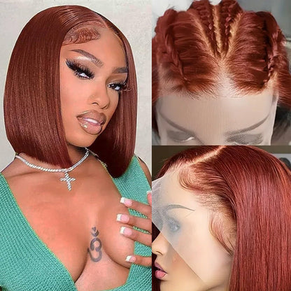 #33 Dark Auburn Straight Short Bob Wig - 13x4 Lace Frontal Red-Brown Wig with 150% Density - 10 / 4x4 Lace / 150% - Lyvelle