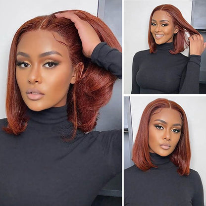 #33 Dark Auburn Straight Short Bob Wig - 13x4 Lace Frontal Red-Brown Wig with 150% Density - 10 / 4x4 Lace / 150% - Lyvelle