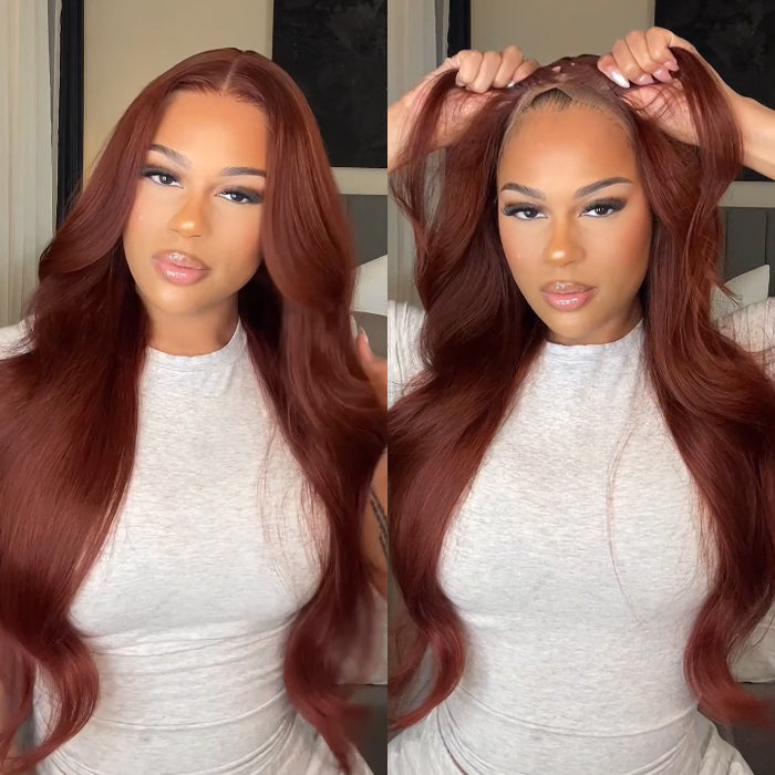 13x4 Lace Front Reddish Brown Body Wave Wig - Real Ear-to-Ear, Pre-Styled, Glueless & Easy to Wear - 12 / 13x4 Pre-All Wig / 150% - Lyvelle