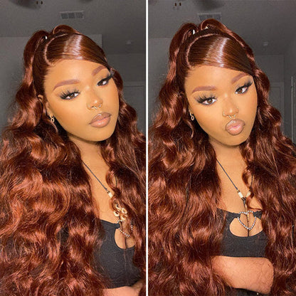 13x4 Lace Front Reddish Brown Body Wave Wig - Real Ear-to-Ear, Pre-Styled, Glueless & Easy to Wear - 12 / 13x4 Pre-All Wig / 150% - Lyvelle