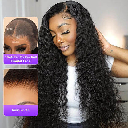 13x4 Glueless Lace Frontal Water Wave Wig - Pre-Bleached Human Hair for Ultimate Security - 12 / 13x4 Pre-All Wig / Natural 150% - Lyvelle