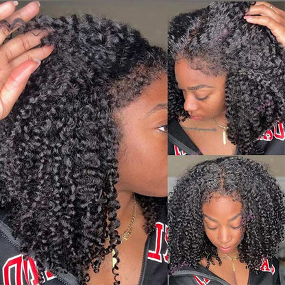 Curly 4C Edges Lace Front Bob Wig - Glueless Human Hair with Pre-Plucked Hairline - 12 / 8x5 Pre Cut Lace / Natural 150% - Lyvelle