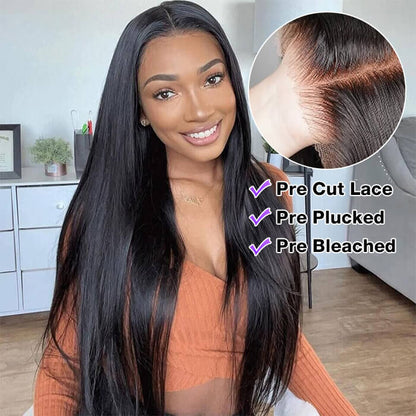 13x4 Pre-Cut Lace Front Straight Wig - Real Ear-to-Ear Design, Pre-Plucked, Pre-Bleached, Ready to Wear - 12 / Natural 150% / Free 40 Pcs - Lyvelle