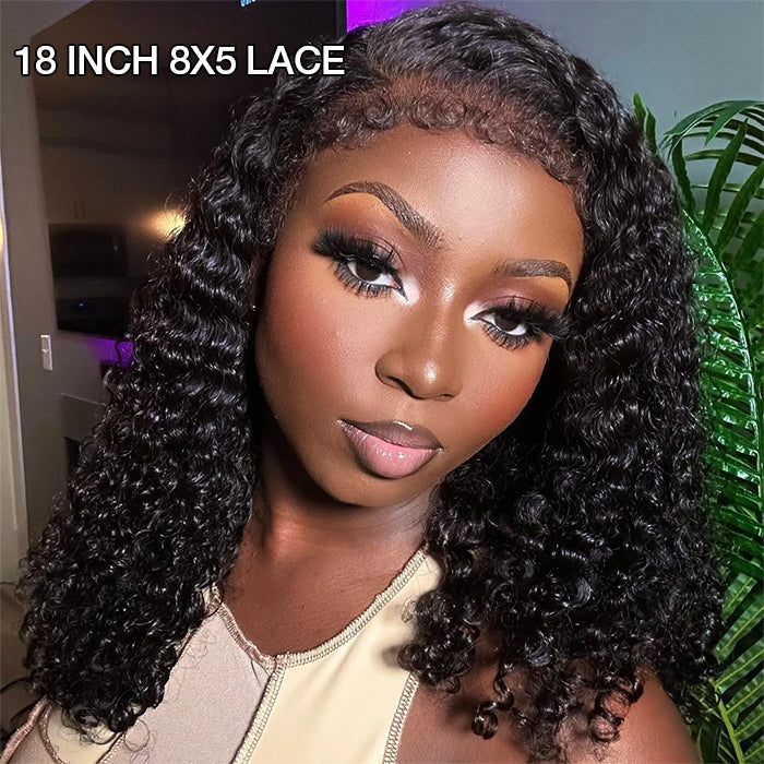 Curly 4C Edges Lace Front Bob Wig - Glueless Human Hair with Pre-Plucked Hairline - 12 / 8x5 Pre Cut Lace / Natural 150% - Lyvelle